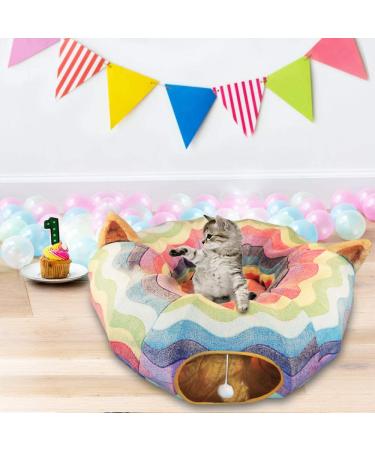 HOMEYA Cat Dog Tunnel Bed with Mat | Collapsible 3 Way Cat Tube Condo Play Toy | Peek Hole & Fun Ball | Indoor Outdoor Interactive Hideout Exercising House | Toys for Pet Kittens Kitty | Multi-colored Full-Moon - Buy Online on GoSupps.com