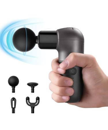 Mini Massage Gun- Kebor Portable Deep Percussion Massager, Handheld Electric Muscle Massagers with 5 Intensities, 4 Heads, USB Charging- for Home Gym Outdoors Black