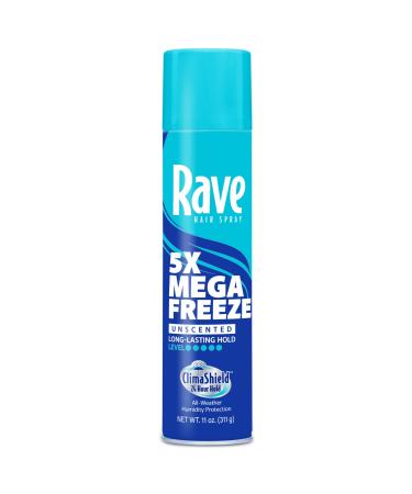 Unscented Aerosol Hairspray by Rave - 5X Freeze Hair Spray for Heat Protection  Volume and Shine - ClimaShield for Extra Humidity and Long Lasting Firm Hold - Minimizes Frizz and Static
