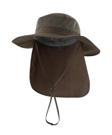 Home Prefer Outdoor UPF50+ Mesh Sun Hat Wide Brim Fishing Hat with Neck Flap Army Green