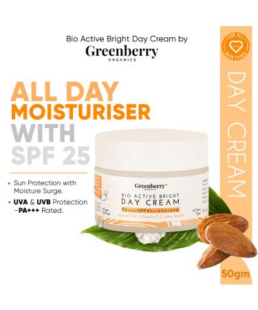 Greenberry Organics BioActive Bright Day Cream 50gms | SPF 25 PA+++ UVA/UVB Protection - Buy Online on GoSupps.com