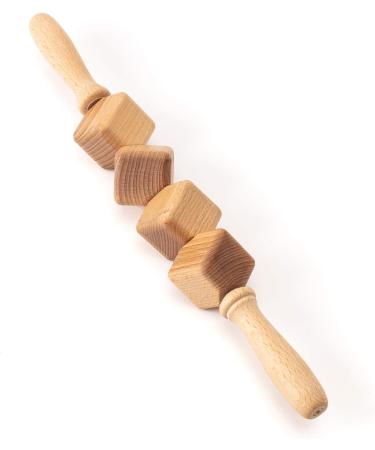 Ribnican Anti-Cellulite Massager - Wood Handle Roller with 4 Cubes for Maderotherapy - 40cm | International Shipping - Buy Online on GoSupps.com