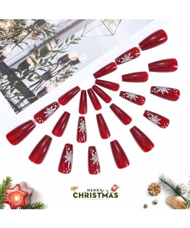 Vatocu Christmas False Nails - Long Xmas Snowflakes Glitter Ballerina Press on Nails (24pcs) - Acrylic Stick on Nails for Women and Girls - Buy Online on GoSupps.com