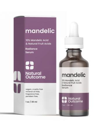 Natural Outcome Mandelic Acid 10% | Anti-Aging AHA Facial Serum with Hyaluronic Acid | Targets Fine Lines  Dark Spots  and Wrinkles | Clarifies Acne and Stimulates Natural Collagen Production | 1 Oz