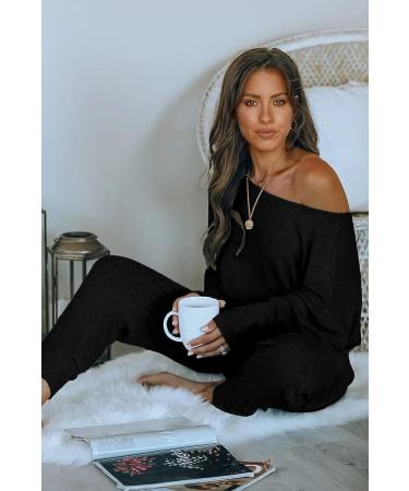 PRETTYGARDEN Women's Ribbed Off Shoulder Tracksuit Set - Black, Large - Buy Online on GoSupps.com