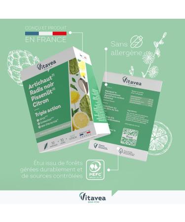 VITAVEA BIEN-ETRE - Detox Liver Wellness Elimination - Food Supplement Digestion Intestinal Comfort Drainer - Artichoke Black Radish Dandelion Lemon - 10 ampoules - Made in France - Buy Online on GoSupps.com