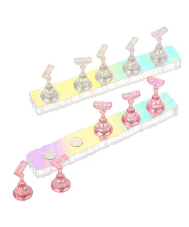 UHOMENY Nail Art Holder Stand for Painting Nails 10 pieces of Aurora Acrylic Nail Practice Stands DIY Nail Design Holders Nail Tips Display Stand for False Nails Manicure Tools (Transparent Pink)