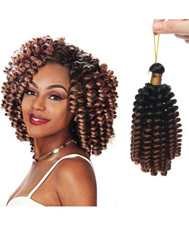 6" Crochet Braiding Hair Extensions Synthetic Twist Two Ombre Short Marley Bob Deep Wavy Curly Hairpieces For Women - Black to Red Brown