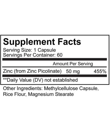 Organic Zinc Picolinate 50mg Capsules - Immune Health Support - Non-GMO Antioxidant - 60 Count - Buy Online on GoSupps.com