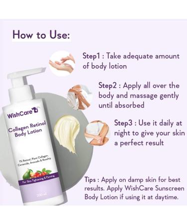 Wish Care Collagen 1% Retinol Body Lotion - Skin Tightening & Firming | Niacinamide Ceramide Rosehip & Avocado | For Men & Women | 200ml | International Shipping - Buy Online on GoSupps.com