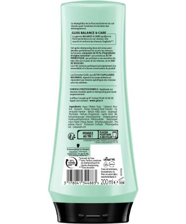 Schwarzkopf - Gliss - Balance&Care Conditioner - Dry scalp/weakened hair - Soft and silky touch - 96% ingredients of natural origin - 200ml bottle - Buy Online on GoSupps.com