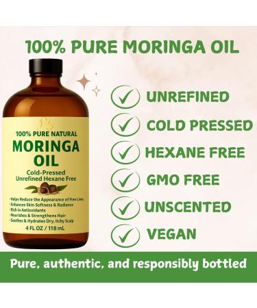 Pomberries Moringa Oil 100% Pure Cold-Pressed & Unrefined Moringa Seed Oil for Face Skin Hair & Body Hydrating Anti-Aging Moisturizer 4 fl oz Amber Glass Bottle - Buy Online on GoSupps.com
