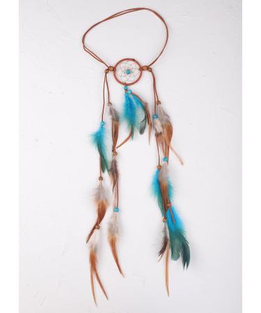 Bohemian Dreamcatcher Feather Headband with Blue and Brown Tassel - Women's Gypsy Headpiece - Buy Online on GoSupps.com