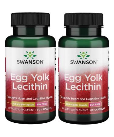 Swanson Egg Yolk Lecithin - Cardiovascular & Cognitive Health Support - Soy-Free Supplement May Support Brain Health - (60 Capsules) (2 Pack)