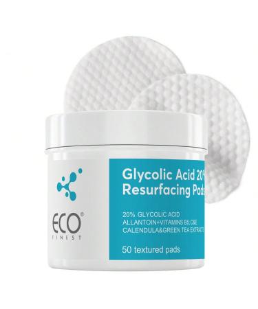 Glycolic Acid 20% Resurfacing Pads Exfoliating Facial Toner Pads With Vitamin C E Witch Hazel & Green Tea (50pcs) - Buy Online on GoSupps.com