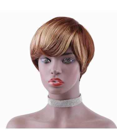 ZHENLISI Short Pixie Cut Ombre Brown to Golden Brazilian Human Hair Wig for Black Women - Fluffy Natural Daily Wig - Buy Online on GoSupps.com