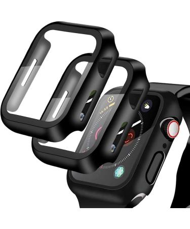2 Pack Compatible for Apple Watch 42mm Series3/2/1 Tempered Glass Screen Protector with Hard Black Case, YMHML Full Coverage Easy Installation Bubble-Free Cover for iWatch Accessories Black 42 mm