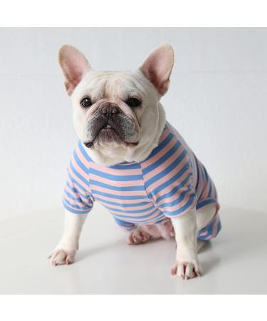 BT BEAR Colorful Striped Dog Pajamas | Soft Cotton One-Piece Costume for Small & Medium Bulldogs - Blue & Pink (Size L) - Buy Online on GoSupps.com