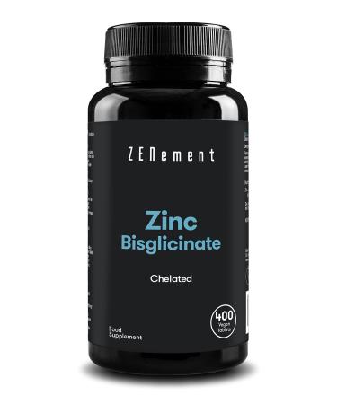 Zinc 25mg (Bisglycinate) 400 Tablets | Chelated | Antioxidant Supports The Immune System Skin Hair and Eyesight | Vegan | Zenement