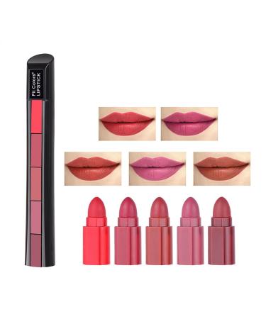 ZITIANY Matte Lipstick 5 In 1 Velvet Lipstick Hydrated Lips All-Day Naked Multiple Lipstick Shades A 1 Count (Pack of 1)