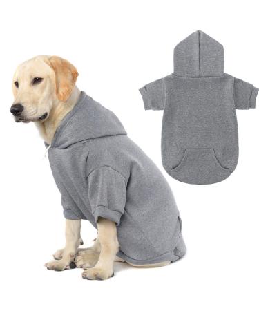 Basic Dog Hoodie - Soft and Warm Dog Hoodie Sweater with Leash Hole and Pocket, Dog Winter Coat, Cold Weather Clothes for XS-XXL Dogs XX-Large (Pack of 1) Grey