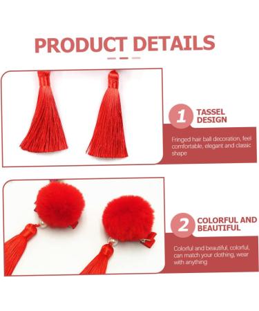 Housoutil 3 Pairs Tassel Hair Ball Hair Clip Chinese Knot Hair Clips Long Tassel Hair Barrettes Girl Hair Clips Girls Tiara Cosplay Hair Pin Artificial Fur Red Temperament Accessories Child - Buy Online on GoSupps.com