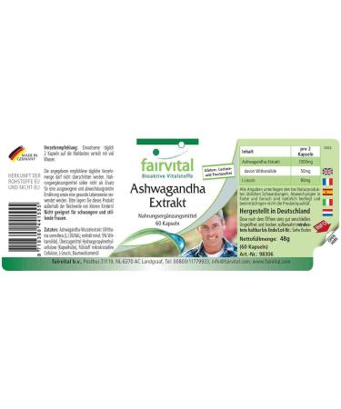 Fairvital | Ashwagandha 500mg - extra strong - Indian Ginseng - VEGAN - 60 capsules - Ashwagandha extract standardized to 5% withanolides - Buy Online on GoSupps.com
