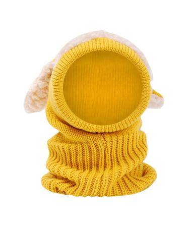 Baby Balaclava Kids Winter Warm Hat Scarf Warm Knitted Hood Hat with Double Pom Pom Design Beanie Caps for Baby Girls Boys Cute Small Bear Winter Hat E-Yellow One Size
