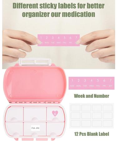 Portable Travel Pill Organizer - Mooyue Compact Daily Pill Box Stylish Vitamin Case with Sticky Labels - Perfect for Travel (Pink - Buy Online on GoSupps.com