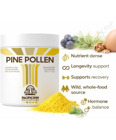 Pacific Rim Mushrooms Organic Pine Pollen Powder | High Potency 1500 mg per Serving | Non-Cracked Pine Pollen | Immune & Energy Enhancer | 120 Grams / 80 Serving - Buy Online on GoSupps.com