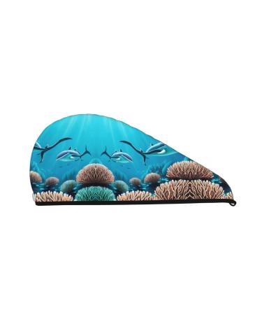 Deep sea whales dry hair cap girls soft super absorbent elastic wrap wet hair long thick hair quick dry cap women's cap