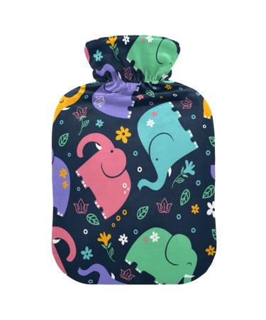 Hot Water Bottles with Cover Cute Elephant Hot Water Bags for Pain Relief Menstrual Cramps Heating Bottles 2 Liter