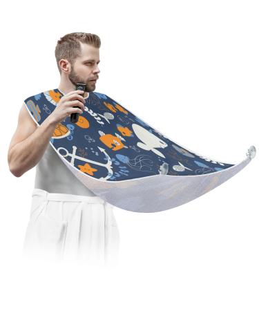 Beard Bib Apron Beard Bib Hair Catcher for Men Shaving and Trimming Non-Stick Waterproof Beard Cape Grooming Cloth Whale Seahorse