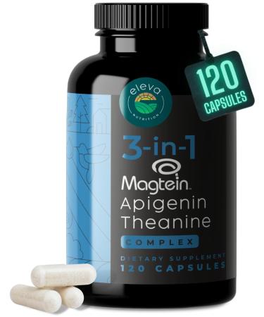 Magnesium Theanine L-Threonate Apigenin Supplement for Sleep Aid-3- in-1 Complex Supplement Support Relaxation- Melatonin-Free Magnesium- Zero Fillers- Gluten Free & Non-GMO-120 Count Veggie Capsules