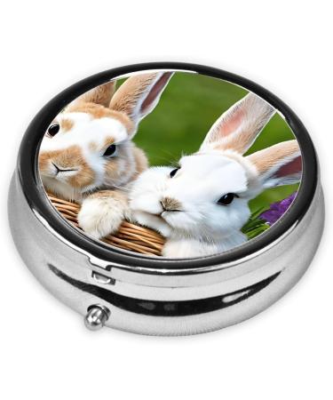 Buy Cute Rabbits Printed Mini Round Pill Box | 3 Compartment Travel Organizer | Portable Medicine Case for Home & Office - Buy Online on GoSupps.com