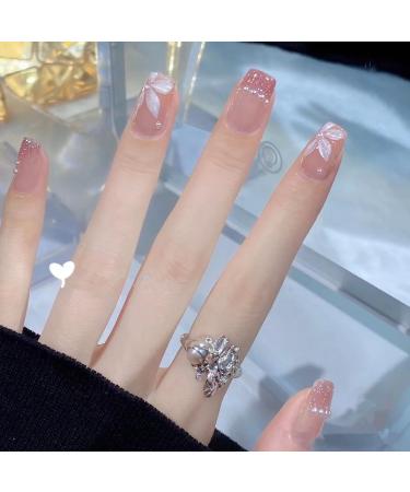 24Pcs/Set Press On Nails Pink Camellia Pearl Short Nail Patch Fairy Nail False Nails Acrylic Fake Nails Full Cover Nails Tips Artificial Finger Manicure Press on nails for Women and Girls - Buy Online on GoSupps.com