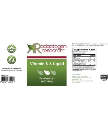 Adaptogen Research Vitamin B6 Liquid 50mg with Magnesium + Zinc - 4oz | 24 Servings - Buy Online on GoSupps.com