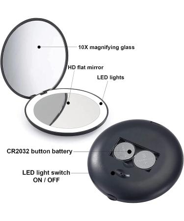 ANXVERS Hand-Held LED Travel Vanity Mirror - 1x/10x Magnifying, Compact 3.5-Inch Luminous Mirror, Double-Sided - Black - Buy Online on GoSupps.com