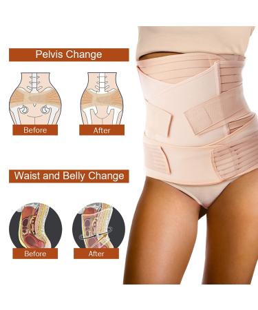 Postpartum Belly Wrap 3 in 1 C-Section Recovery Support Belt - L Beige - Buy Online on GoSupps.com