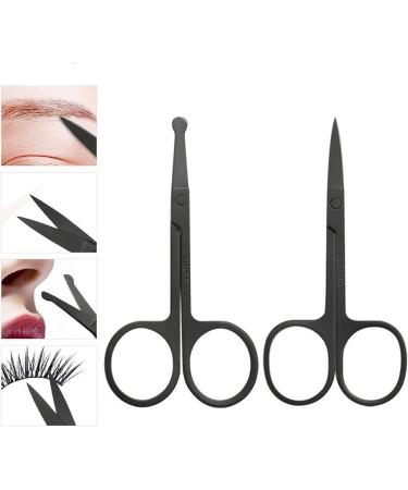2Pcs Nose Hair Scissors Set for Beard, Moustache, Eyelash & Eyebrow Trimming - Black - Buy Online on GoSupps.com