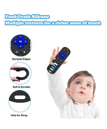 RC Teether - Silicone Baby Teething Toy for Babies 3-18 Months | TV Remote Control Shape | BPA-Free & Freezer Safe | Sensory Toy for Boys and Girls - Roku Black - Buy Online on GoSupps.com