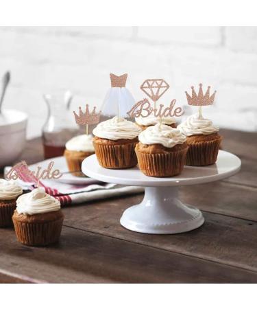 25 Pack Glitter Bride Cake Toppers | Wedding Dress Cupcake Toppers for Bachelorette Party Decorations | International Shipping - Buy Online on GoSupps.com