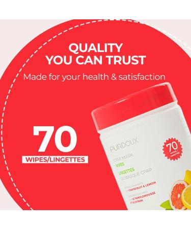 PURDOUX 100% Cotton CPAP Mask Wet Wipes with Grapefruit Lemon Scent 70 Wipes - Buy Online on GoSupps.com