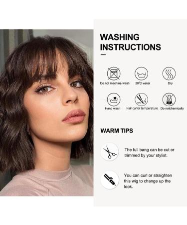 OUFEI Brown Wigs for Women Short Wavy Wig With Bangs Natural Synthetic Hair Heat Resistant Wigs for Daily Party Cosplay Wear Brown(1098-1) - Buy Online on GoSupps.com