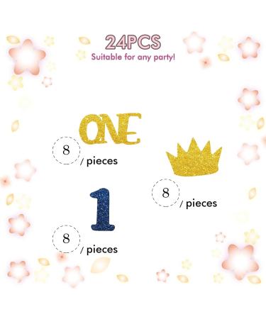 Set of 24 Crown One Cupcake Toppers Blue&Gold Glitter Number 1 Sign Cupcake Picks 1st Birthday Cake Decorations Anniversary/Baby Shower Party Supplies - Buy Online on GoSupps.com
