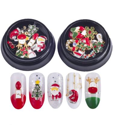 Christmas Nails Decorations 3D Metallic Nail Art Glitter Rhinestones Christmas Santa Reindeer Snowman Nail Supplies Jewelry,20 Pcs