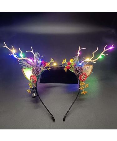 Clataly LED Light up Headband Glowing Reindeer Antlers Hair Accessories Luminous Tiara Christmas Party Hair Hoop Feather Headwear for Women Girls (Color light A)