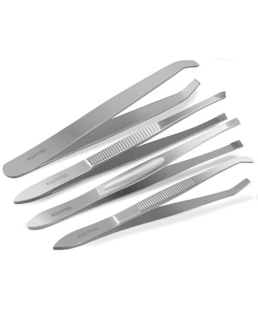 Professional hair plucking tweezers set tweezers 3 x straight 1 x slanted made of stainless steel
