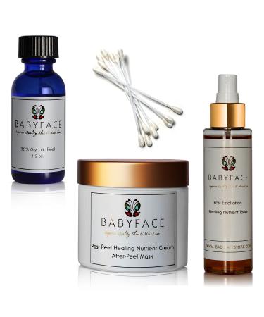 Babyface Deluxe 70% Glycolic Peel Kit 44-Piece Complete Set for At Home Use 20 Peels