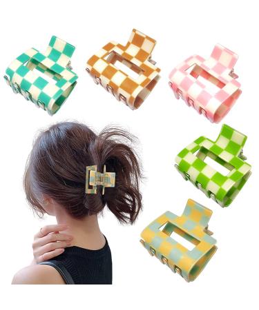 Checkered Claw Clip Acrylic Square Small Hair Claw Clips for Thin Hair 2 Exquisit Shark Clips Aesthetic Barrettes for Women 5PCS TYPE B